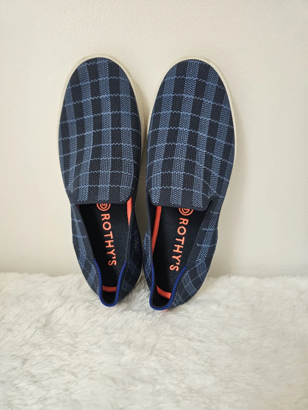 Rothy's The Sneaker Retired Indigo Gingham Slip On Shoes